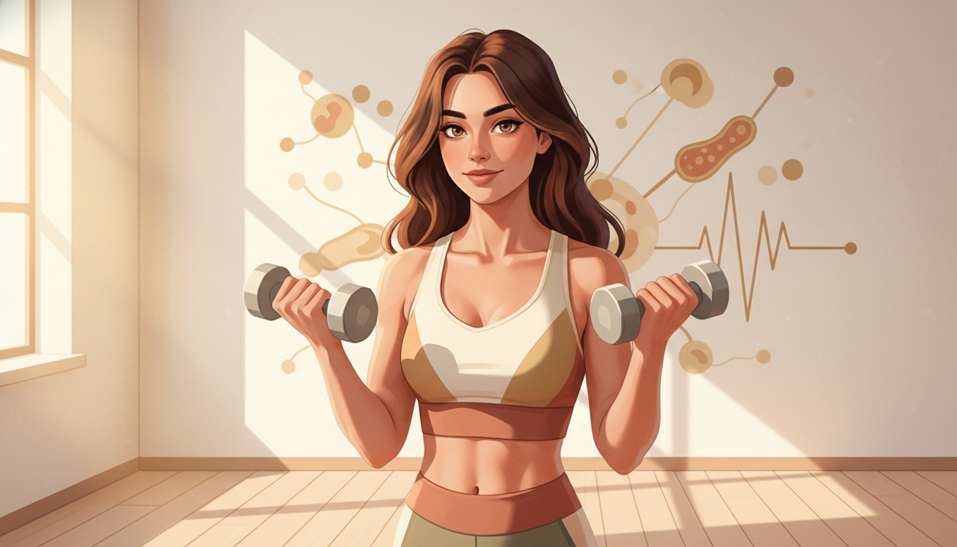Naia looking confident and energized, exercising with light weights