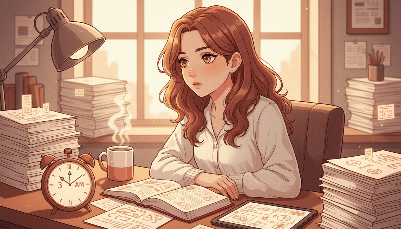 Naia researching cortisol and inflammation connection at desk