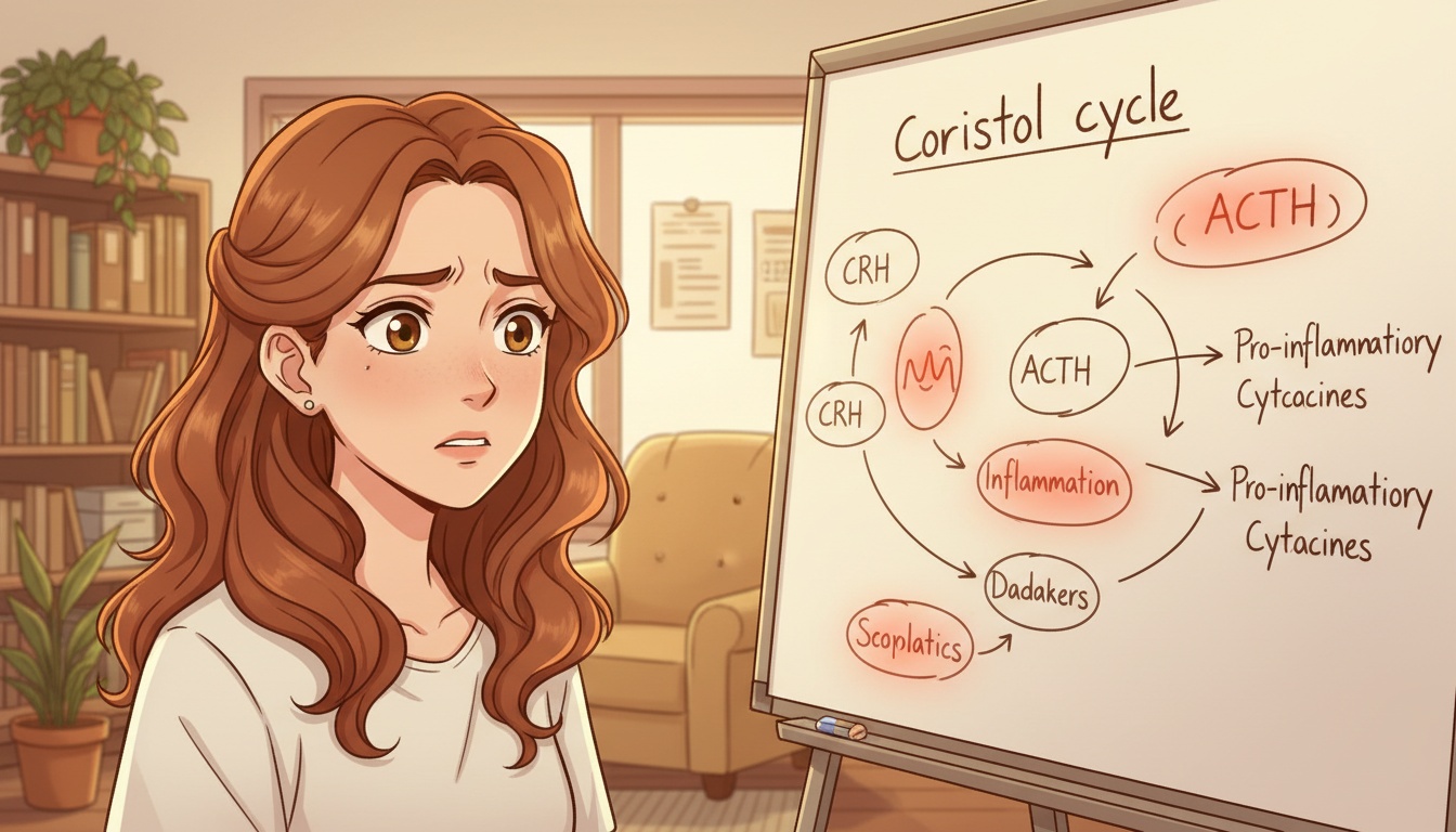 Naia reviewing cortisol cycle diagram with stress and inflammation markers