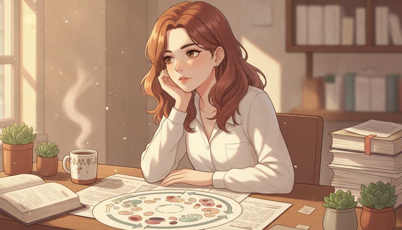 Naia researching cortisol resistance and glucocorticoid receptors at her desk