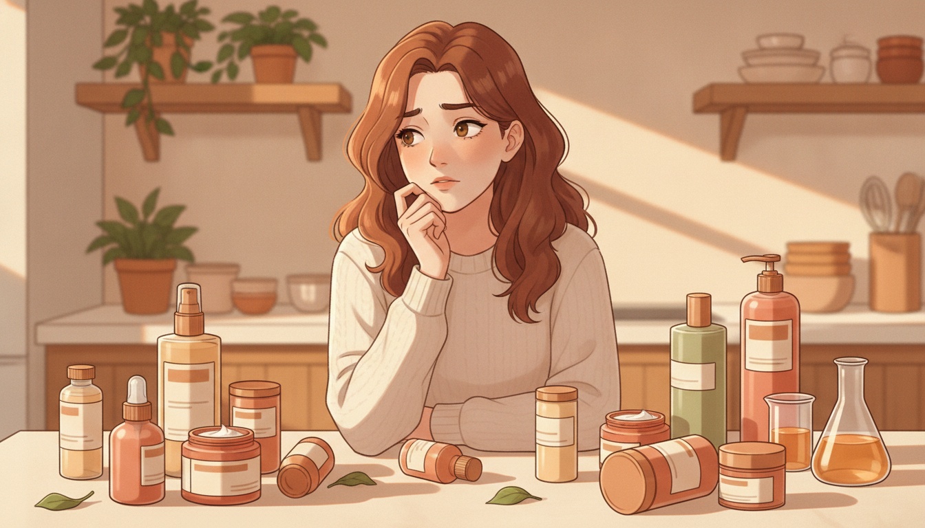 Naia evaluating household plastic and skincare products on counter