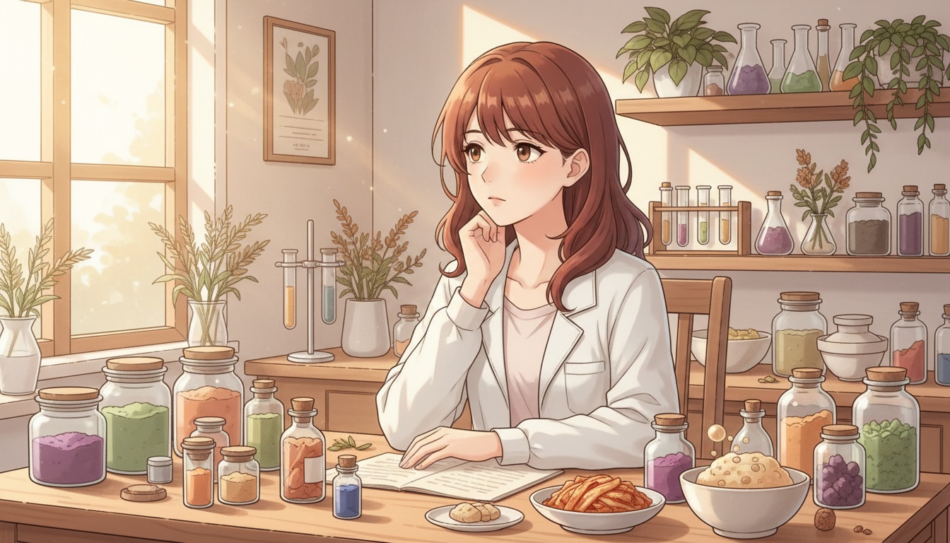 Naia with a thoughtful expression, warm tones, neural pathway visualization