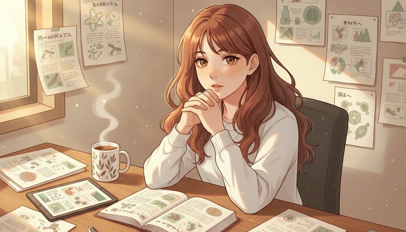 Naia reading research papers about the oral-gut-brain connection