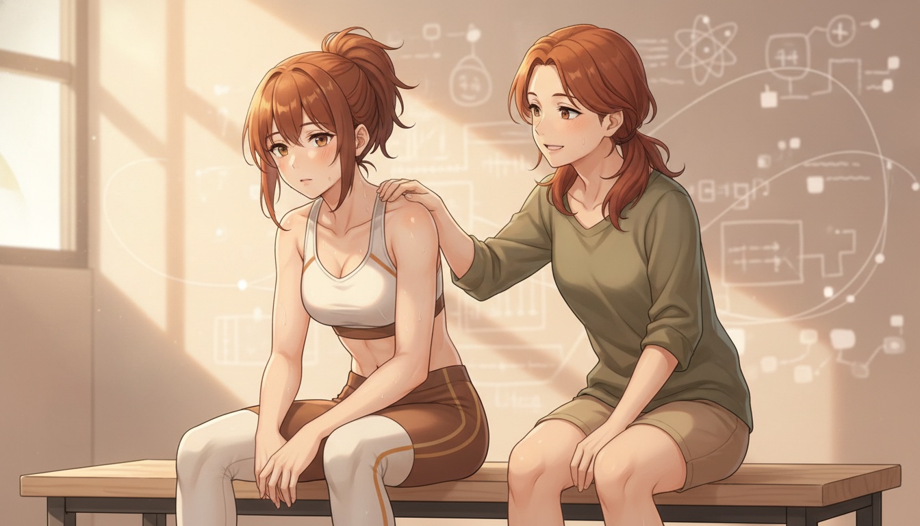 Naia resting on gym bench after workout, athletic woman in her 40s