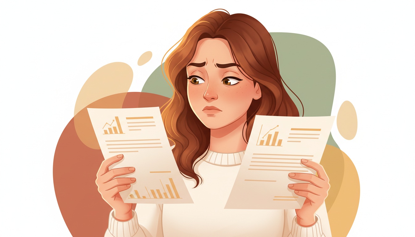 Naia comparing thyroid lab reports side by side, thoughtful expression